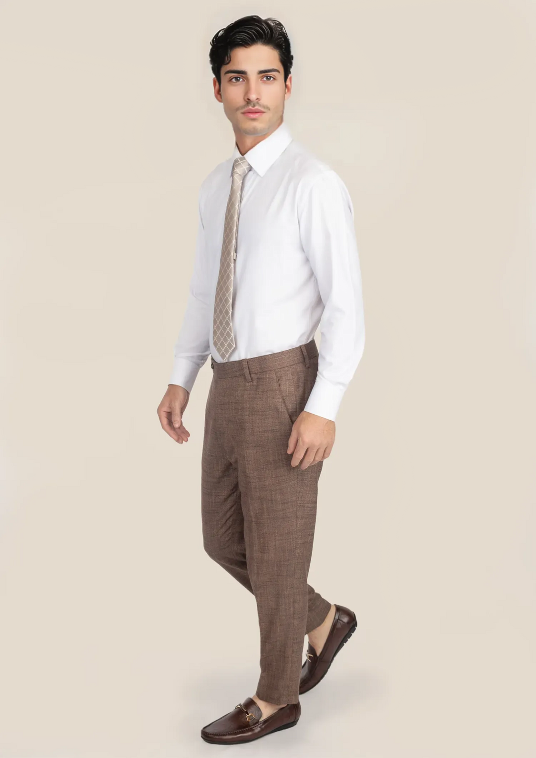 Tawny Brown Hopsack Pants - SARTORO