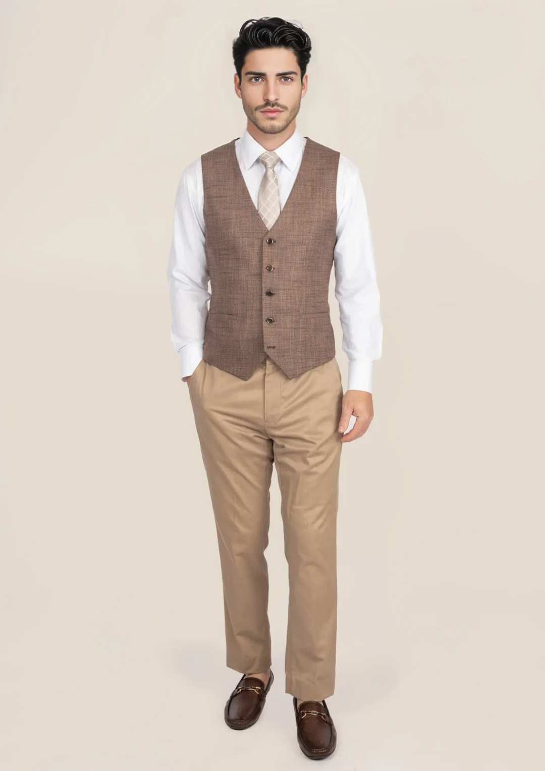 Tawny Brown Hopsack Vest - SARTORO