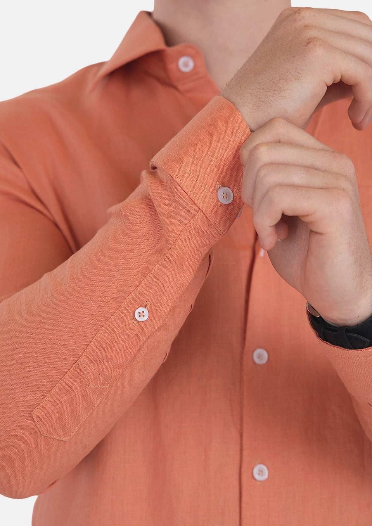 Terracotta Orange Linen Shirt - SARTORO