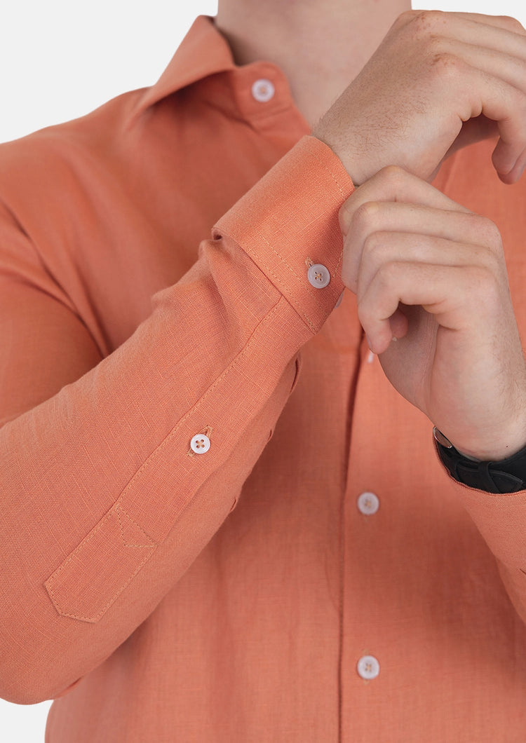 Terracotta Orange Linen Shirt - SARTORO188