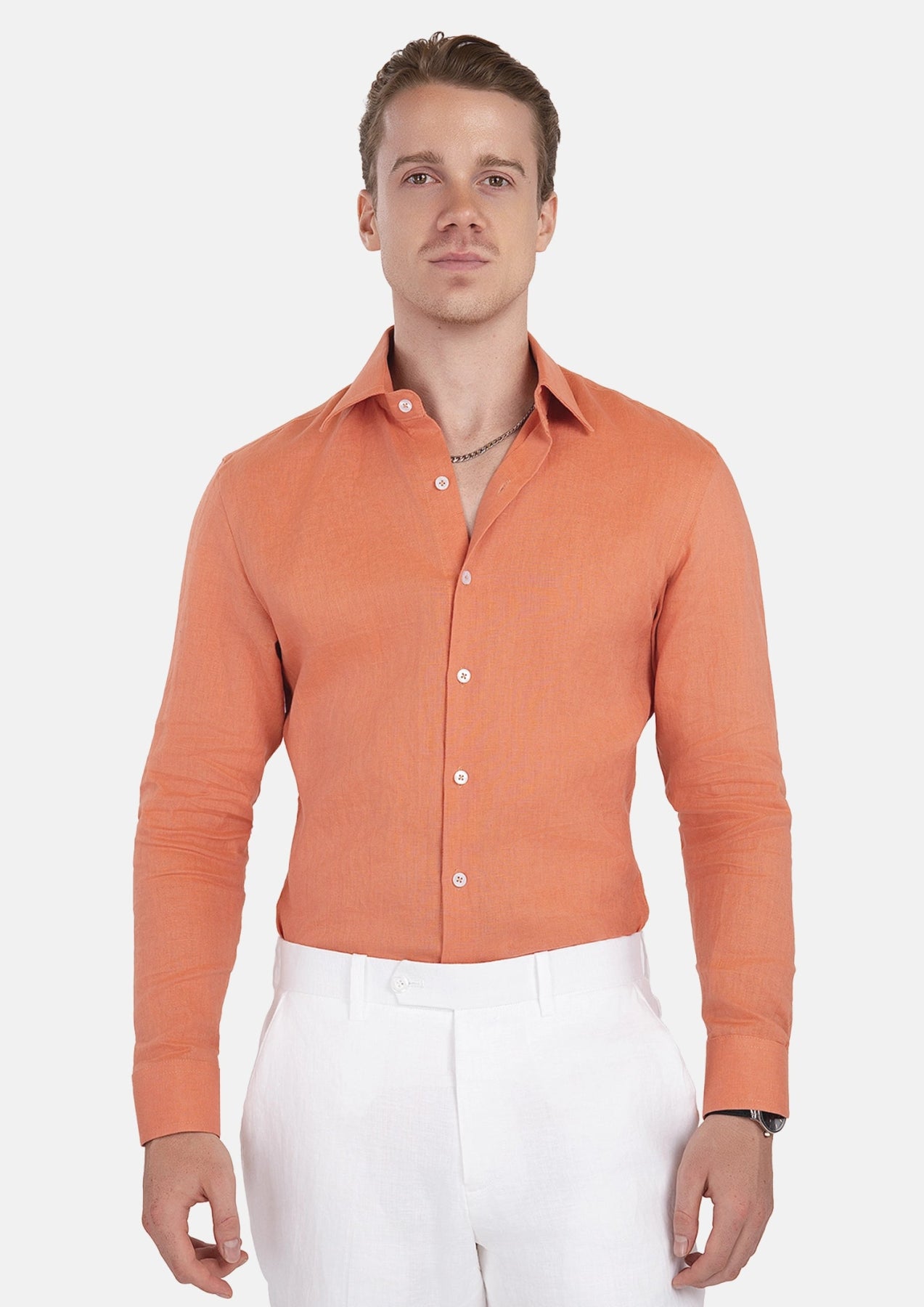 Terracotta Orange Linen Shirt - SARTORO