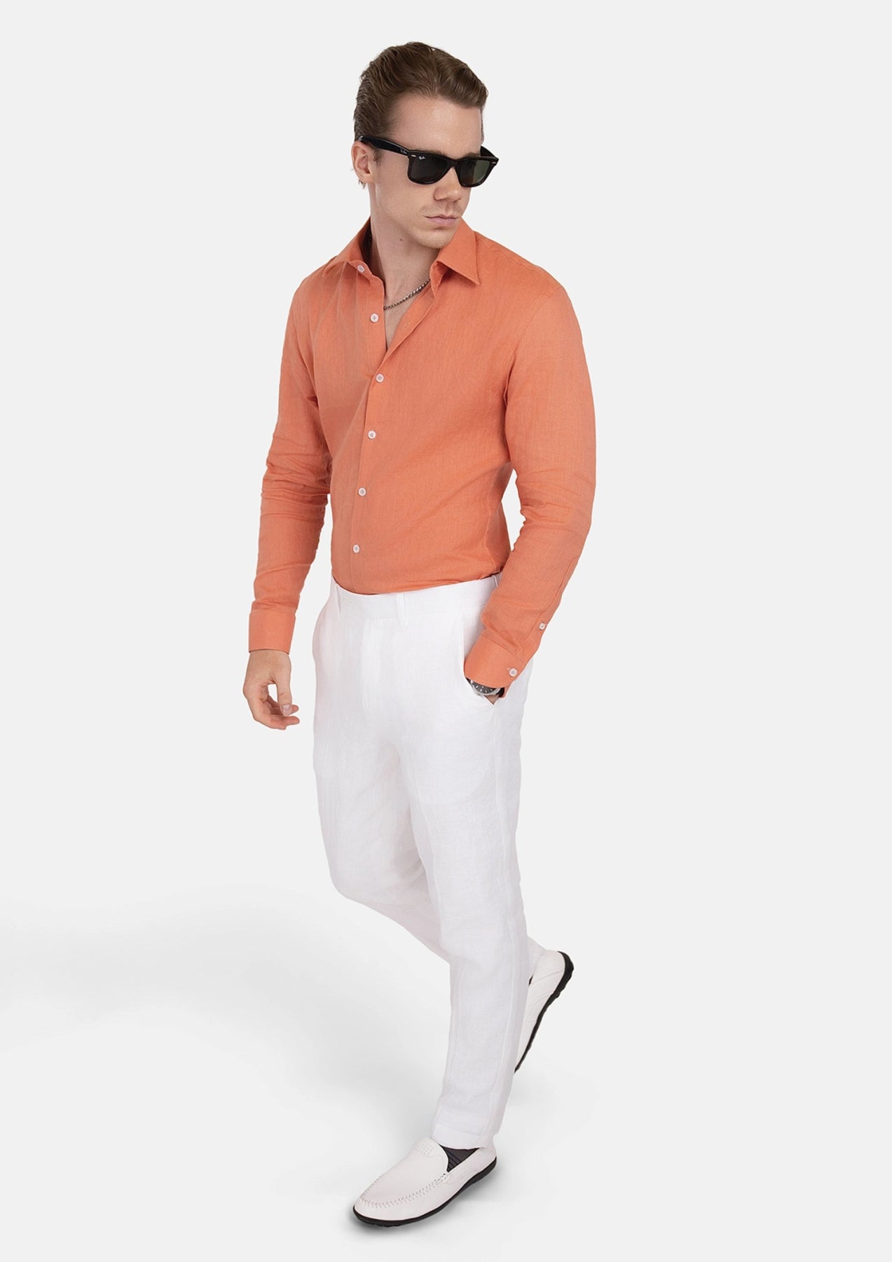 Terracotta Orange Linen Shirt - SARTORO