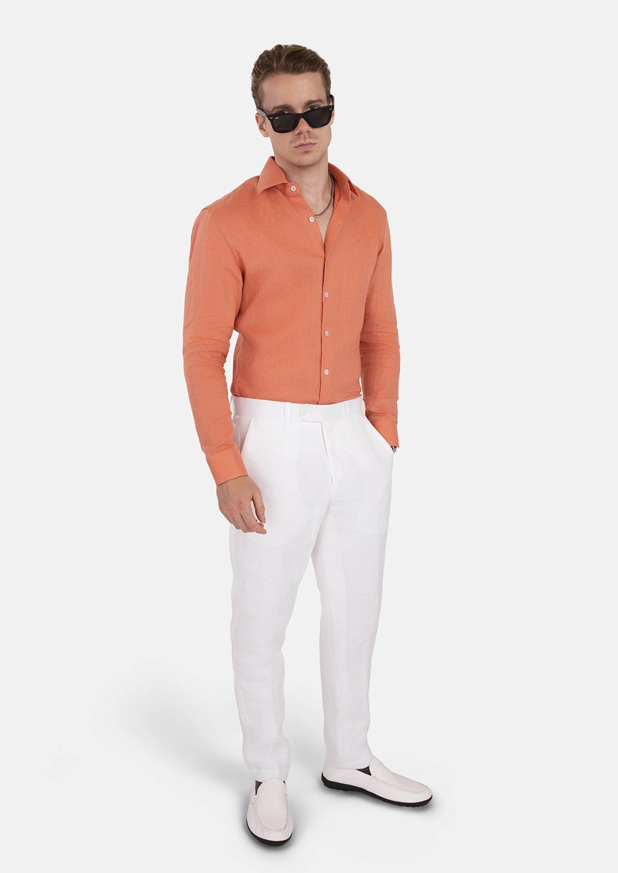 Terracotta Orange Linen Shirt - SARTORO