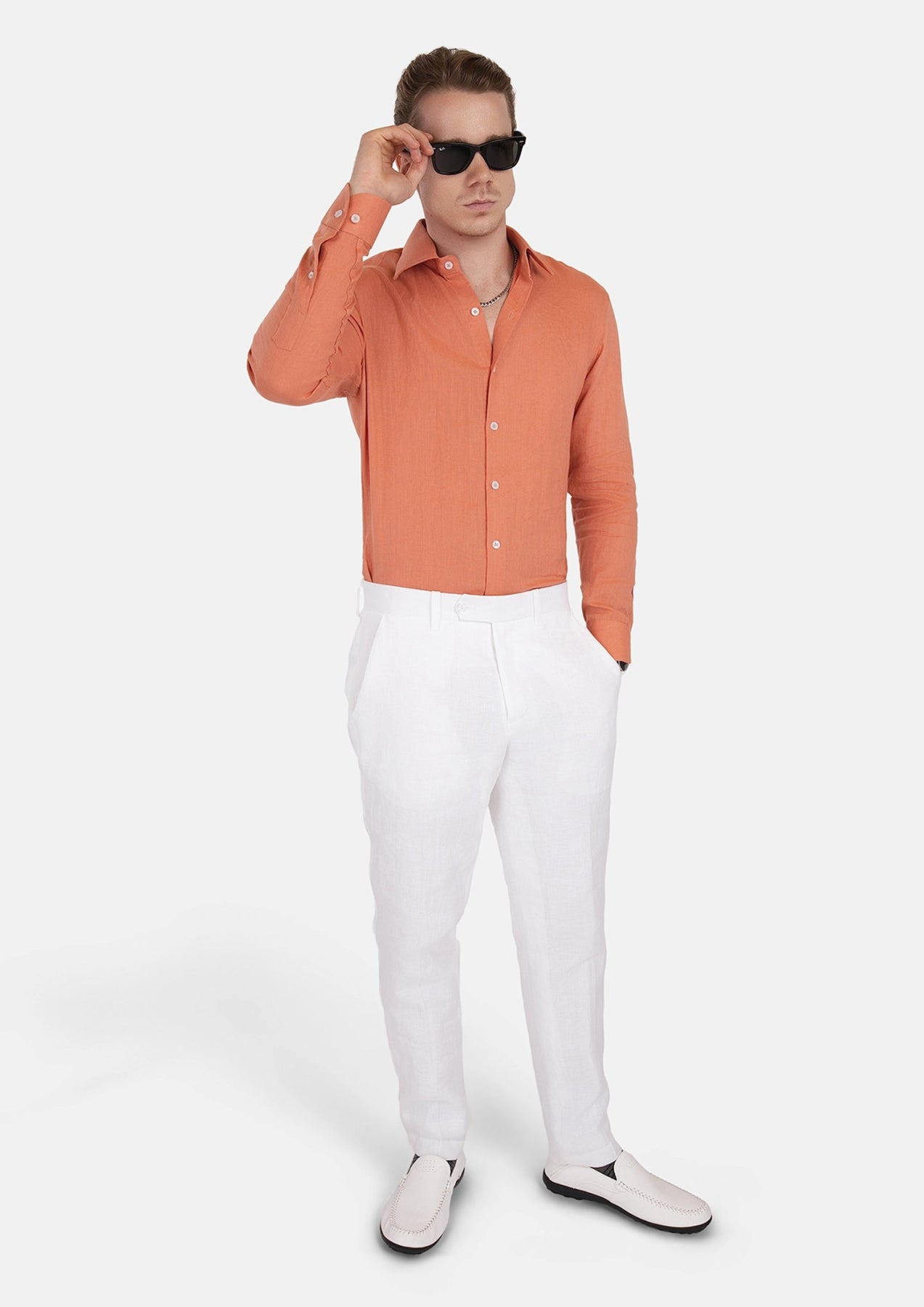 Terracotta Orange Linen Shirt - SARTORO