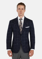 Thompson Navy Flannel Windowpane Jacket - SARTORO756