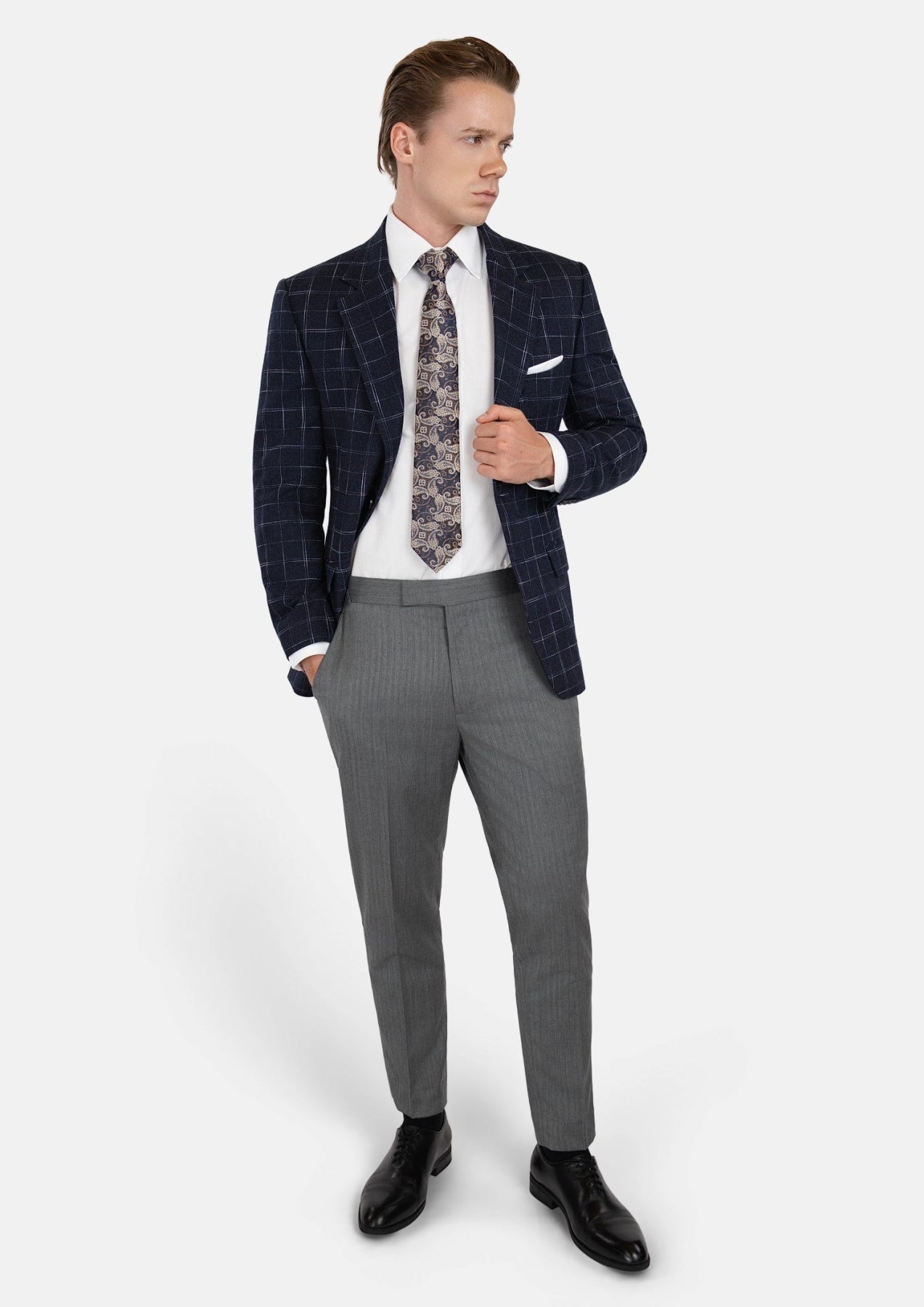 Thompson Navy Flannel Windowpane Jacket - SARTORO