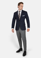 Thompson Navy Flannel Windowpane Jacket - SARTORO355