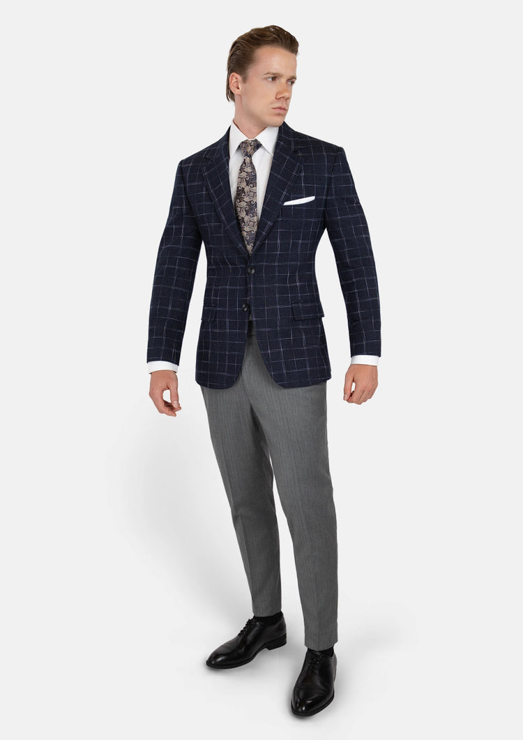 Thompson Navy Flannel Windowpane Jacket - SARTORO755