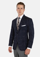 Thompson Navy Flannel Windowpane Jacket - SARTORO54