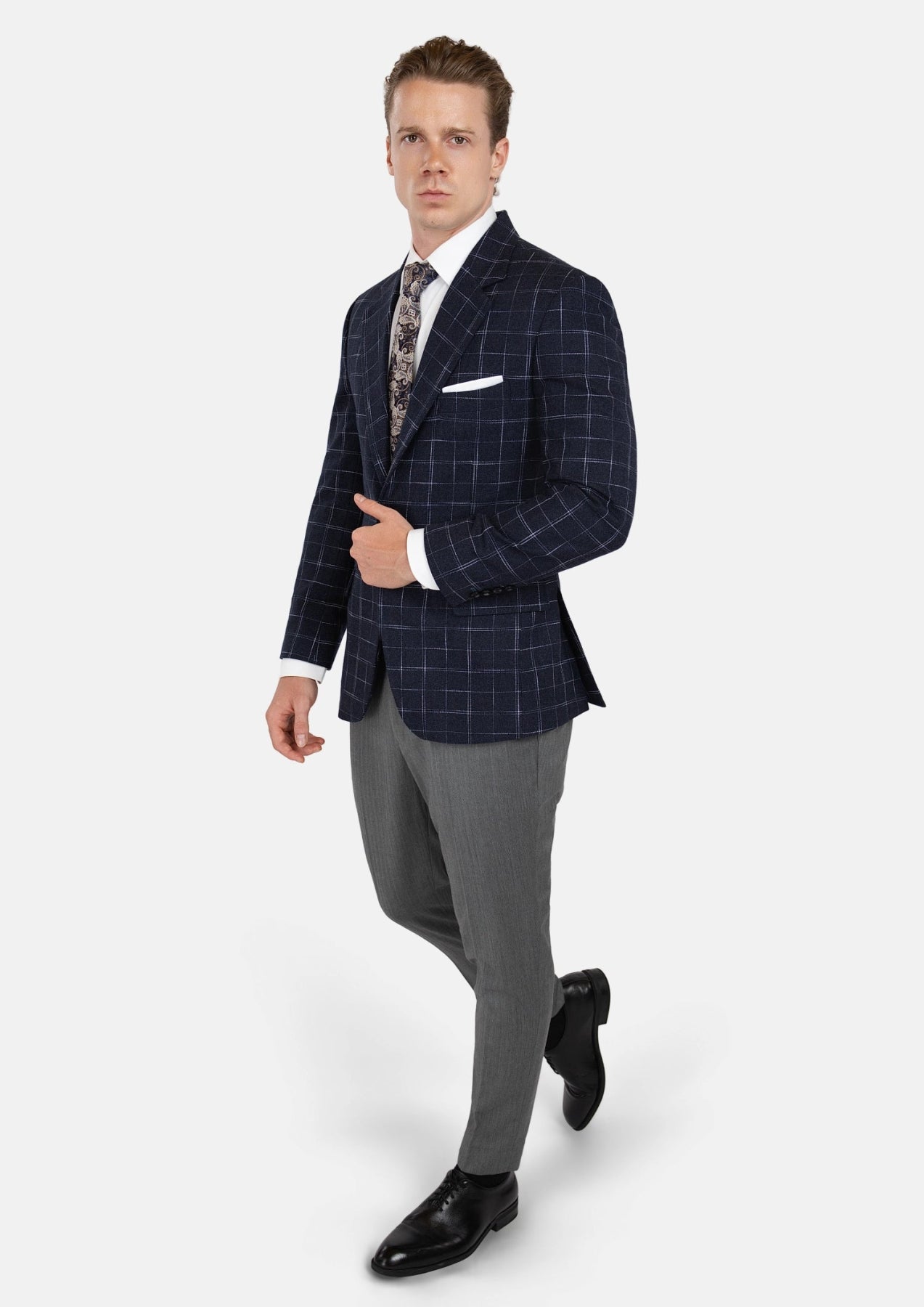 Thompson Navy Flannel Windowpane Jacket - SARTORO