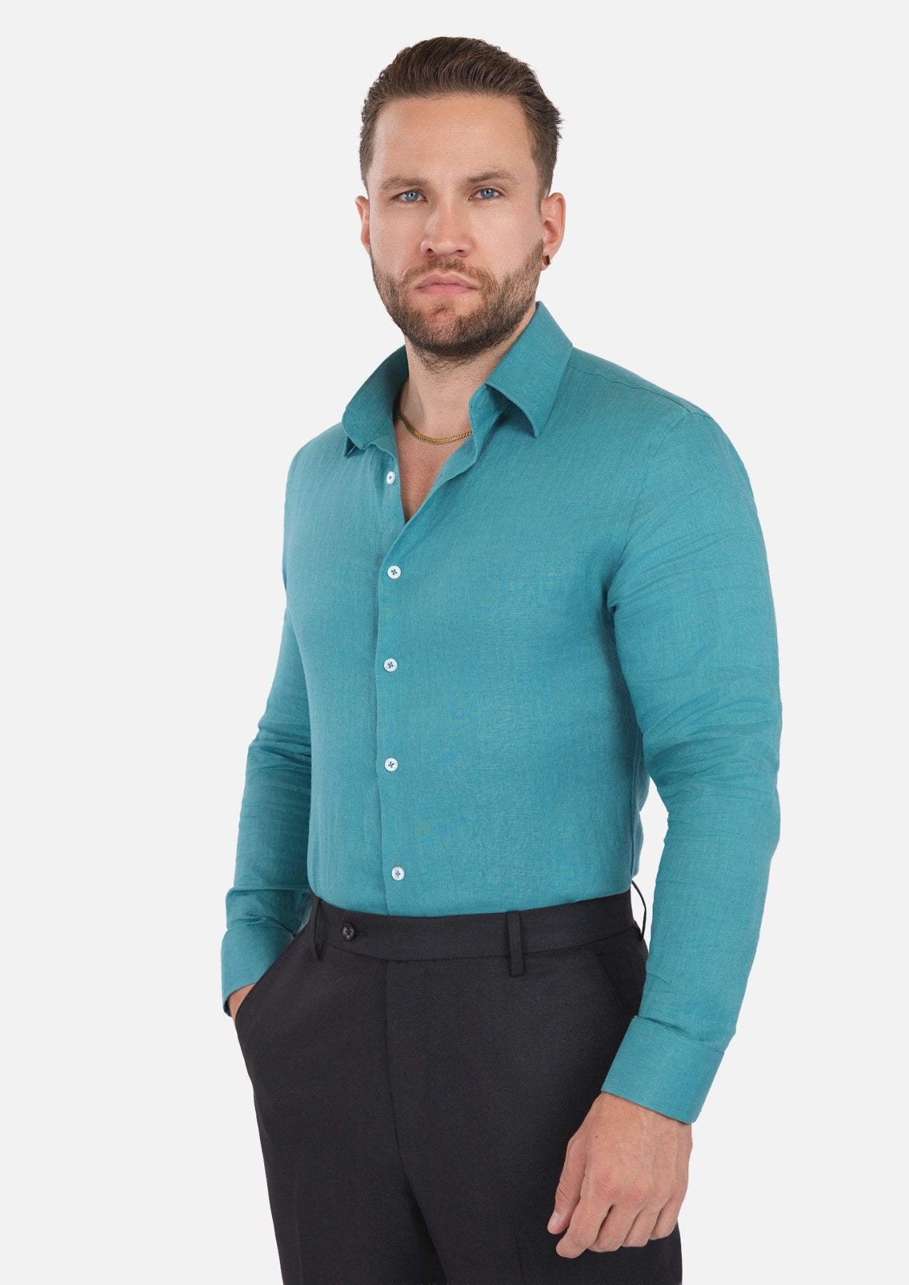 Turkish Blue Linen Shirt - SARTORO