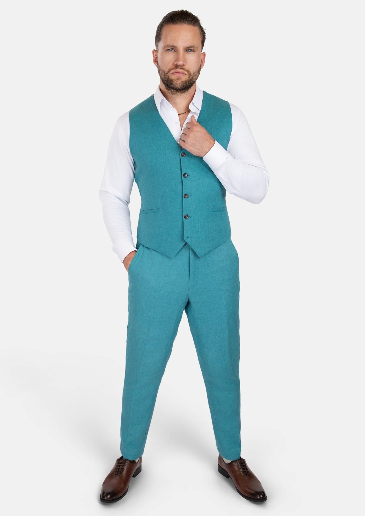 Turkish Blue Linen Vest - SARTORO