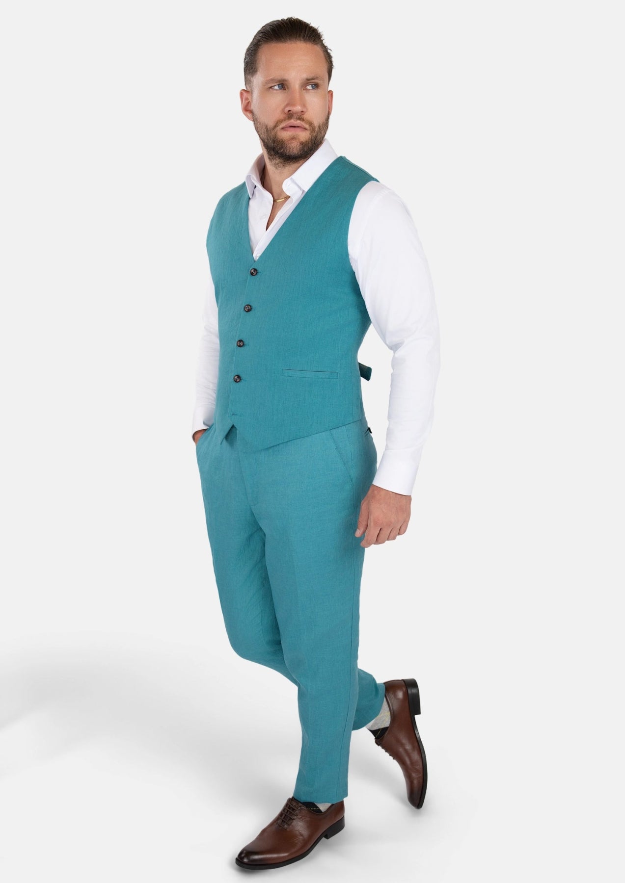 Turkish Blue Linen Vest - SARTORO