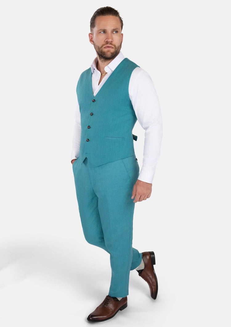 Turkish Blue Linen Vest - SARTORO582