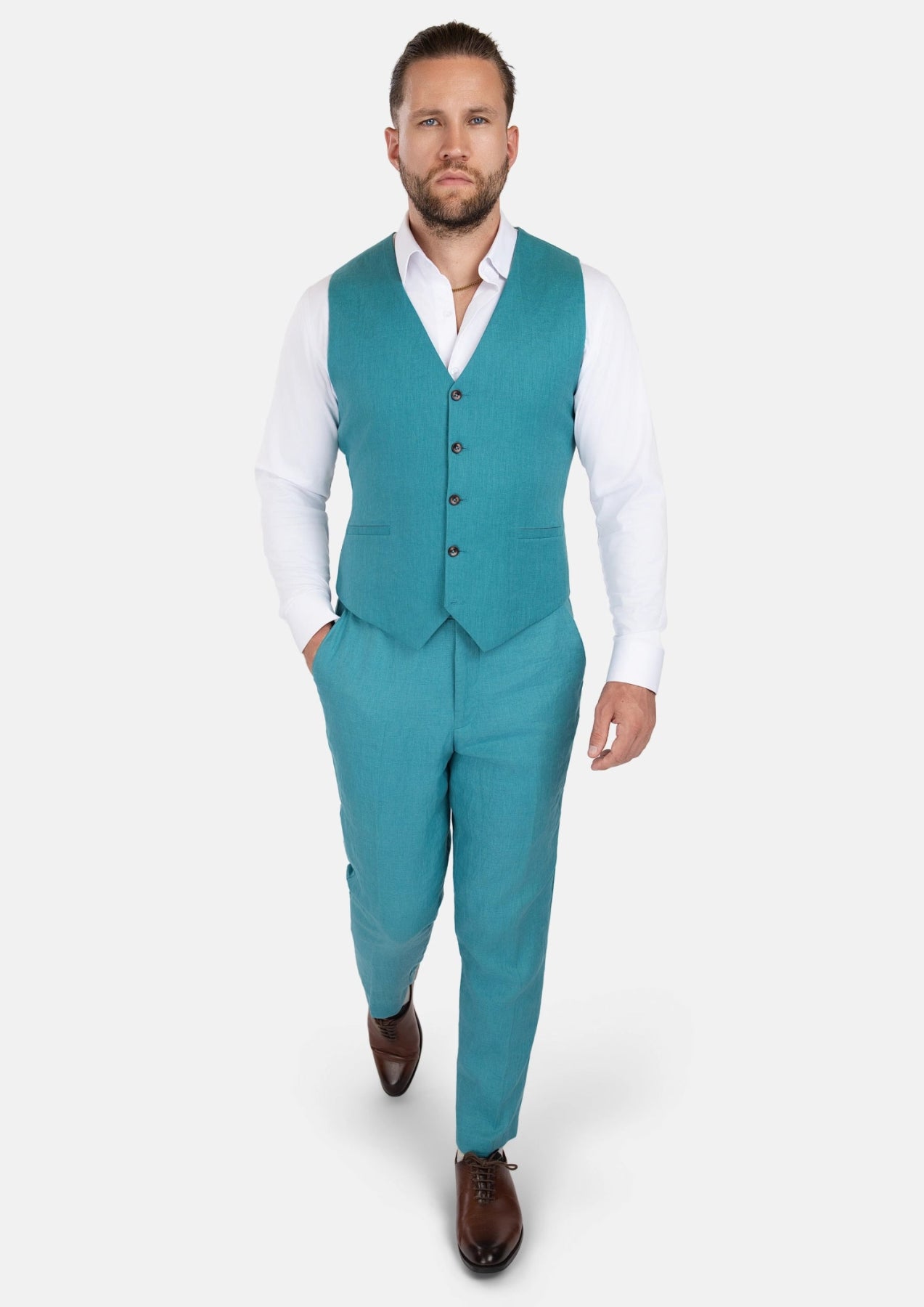 Turkish Blue Linen Vest - SARTORO