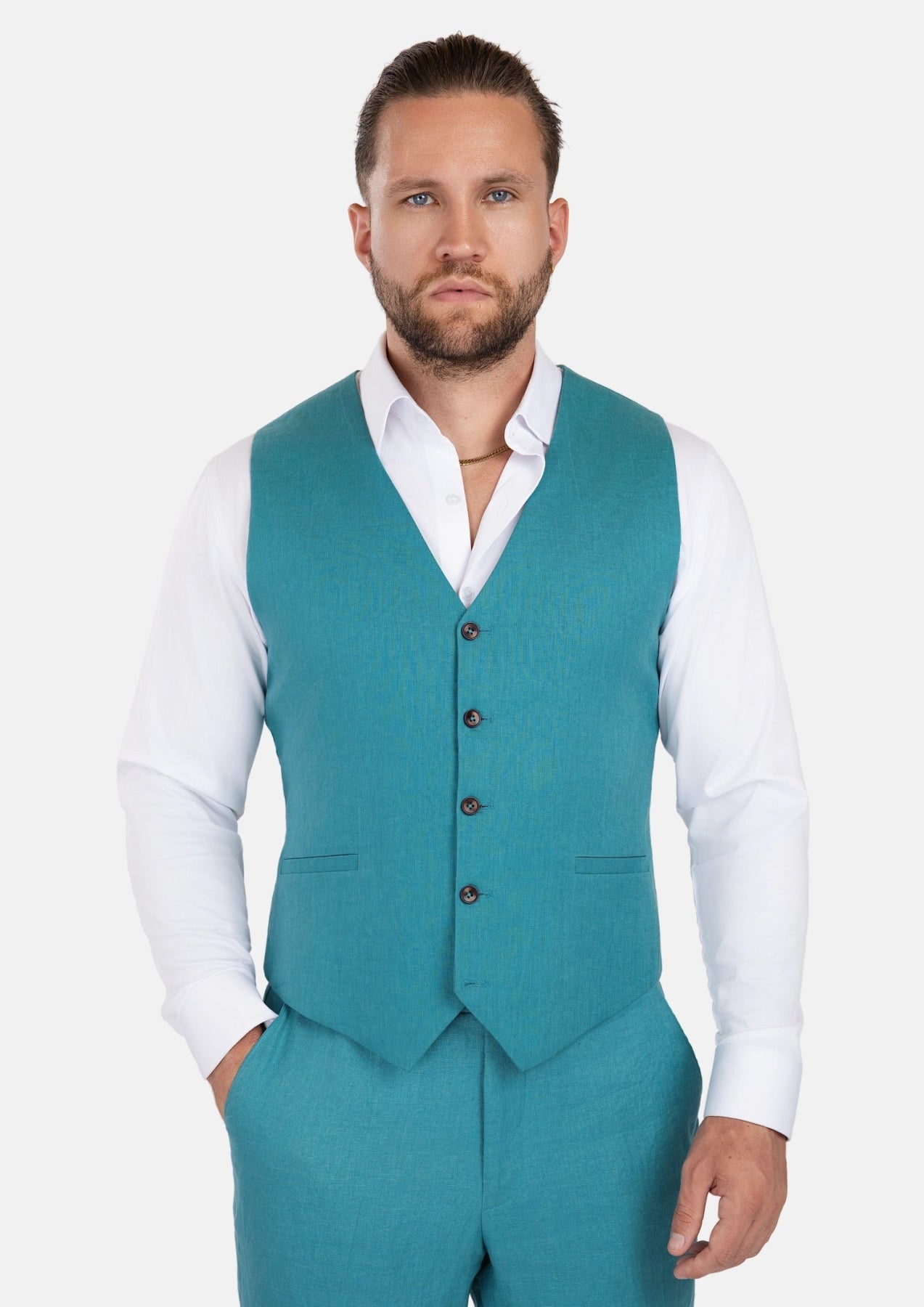 Turkish Blue Linen Vest - SARTORO