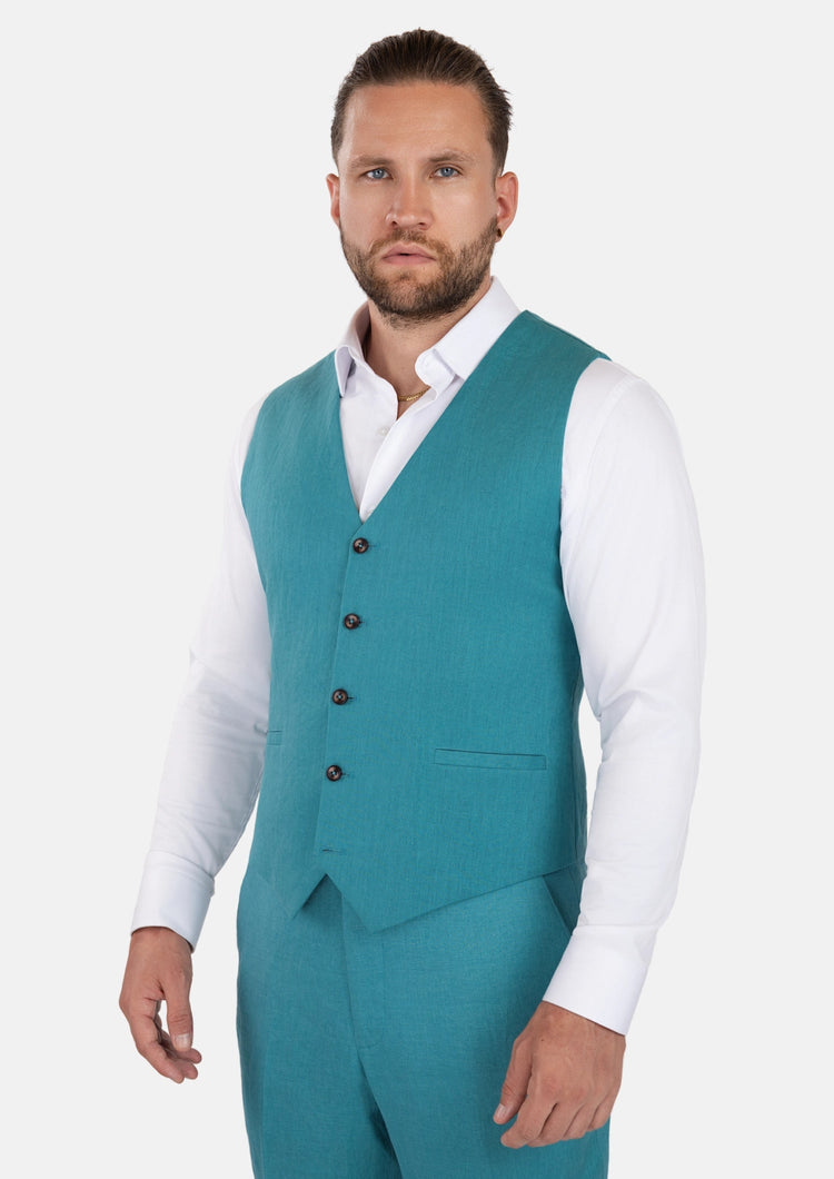 Turkish Blue Linen Vest - SARTORO772