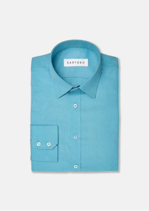 Turquoise Egyptian Cotton Broadcloth Shirt - SARTORO