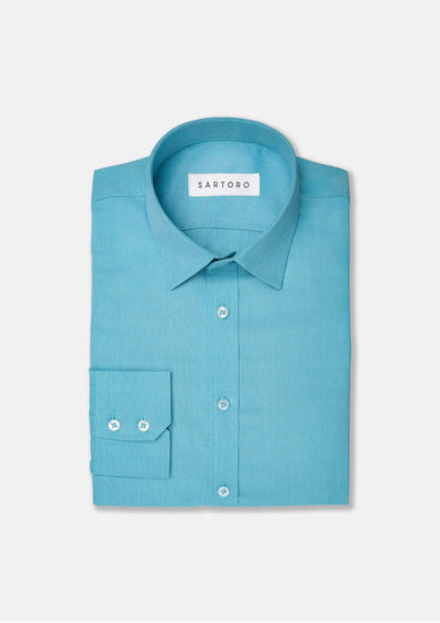 Turquoise Egyptian Cotton Broadcloth Shirt - SARTORO