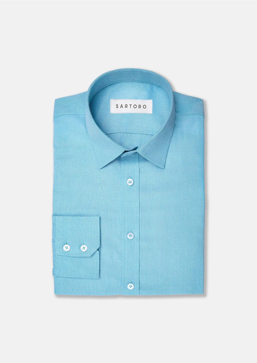 Turquoise Egyptian Cotton Broadcloth Shirt - SARTORO