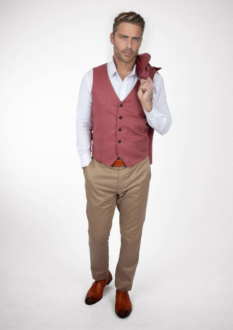 Tuscan Red Linen Vest - SARTORO172