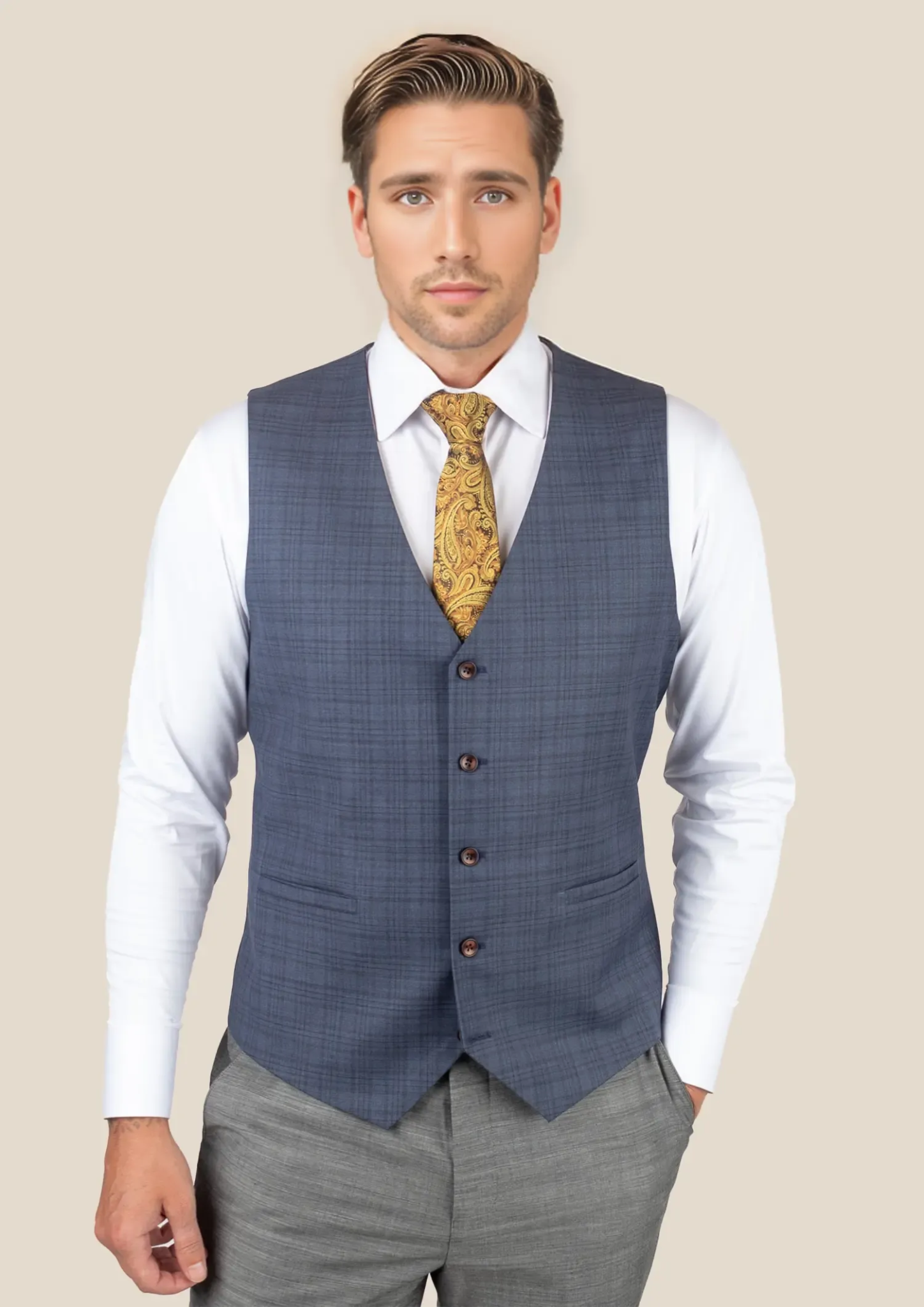 Twilight Blue Plaid Vest | SARTORO | Men's Custom Suit Vests