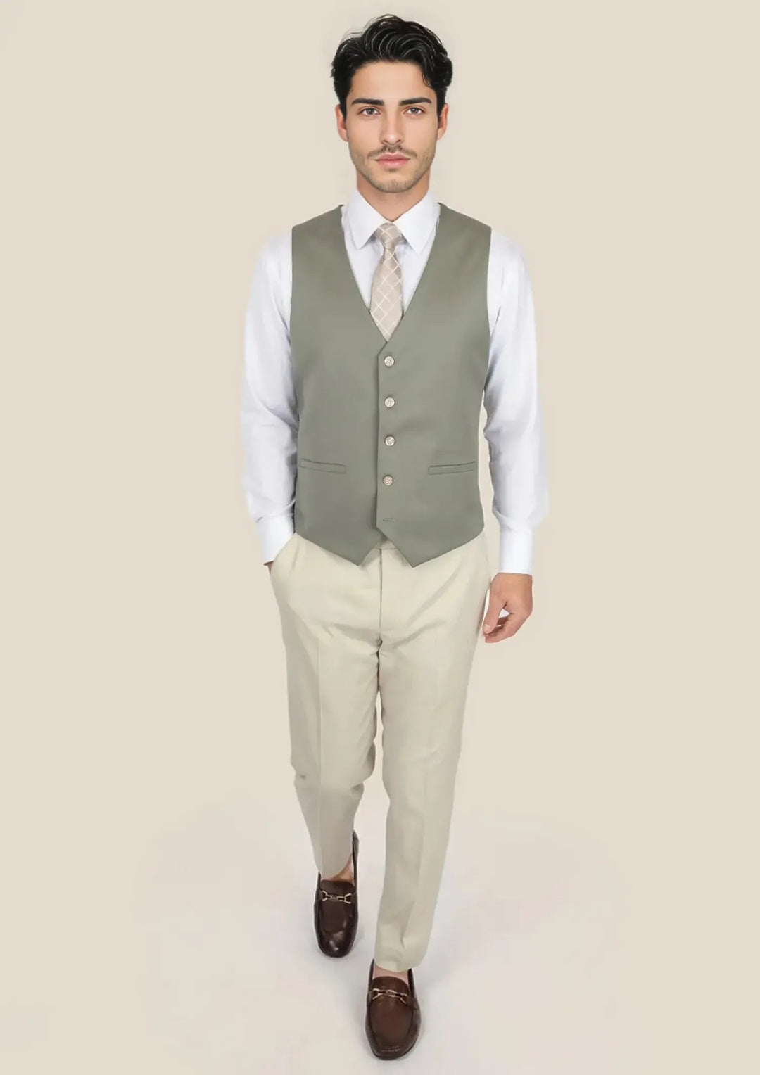 Verona Sage Twill Vest - SARTORO