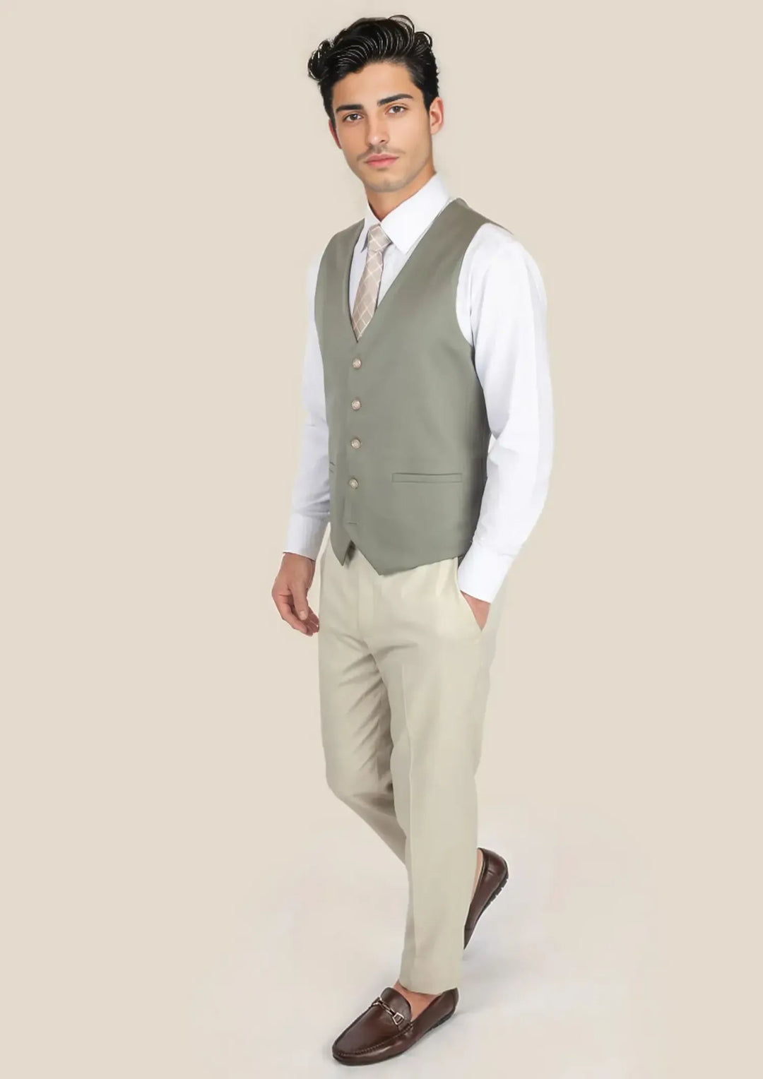 Verona Sage Twill Vest - SARTORO