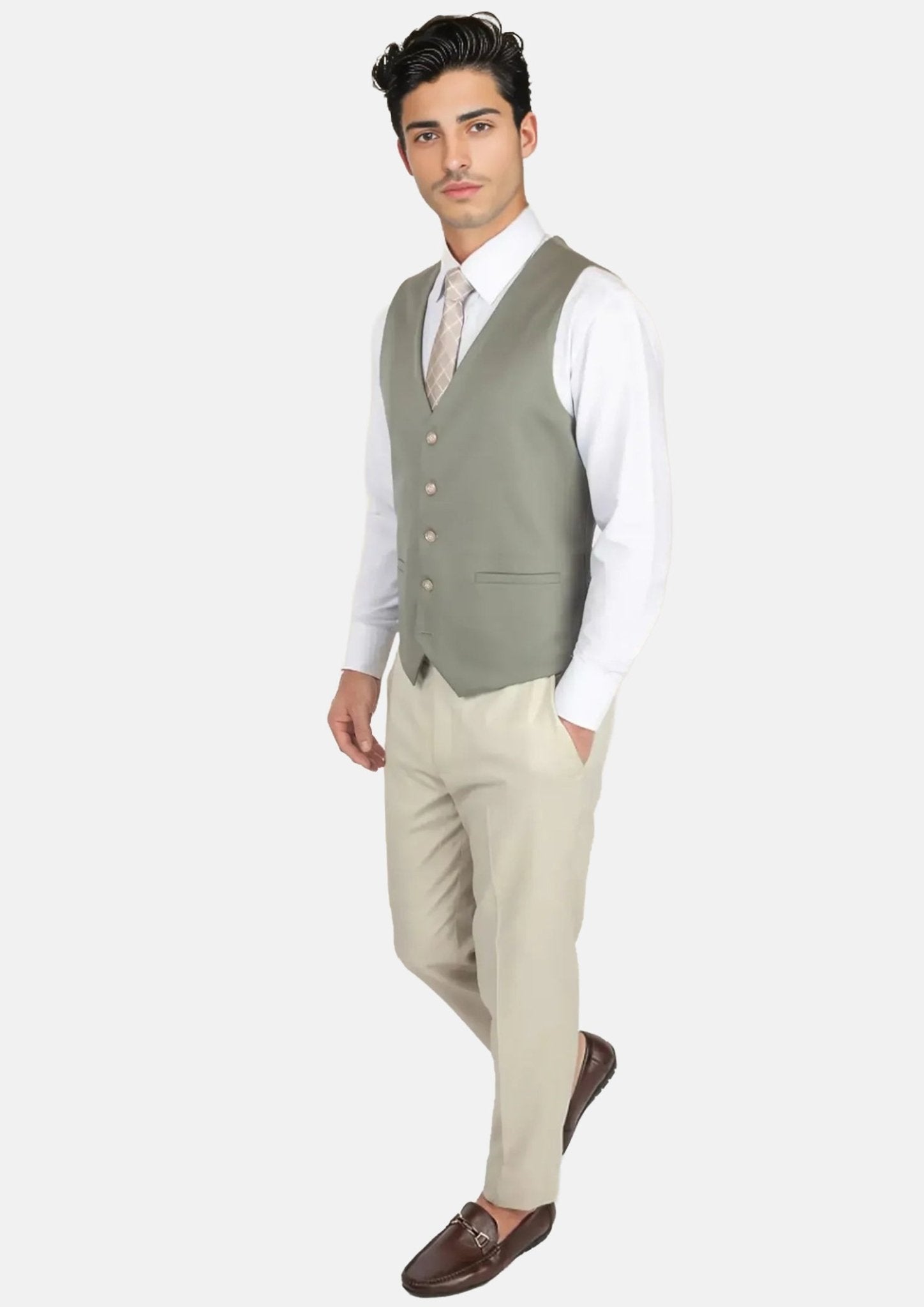 Verona Sage Twill Vest - SARTORO314