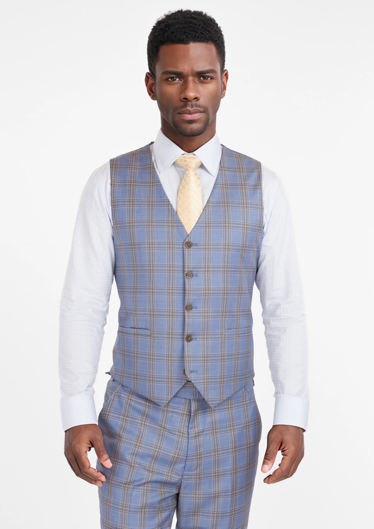 Vista Blue Checked Vest - SARTORO