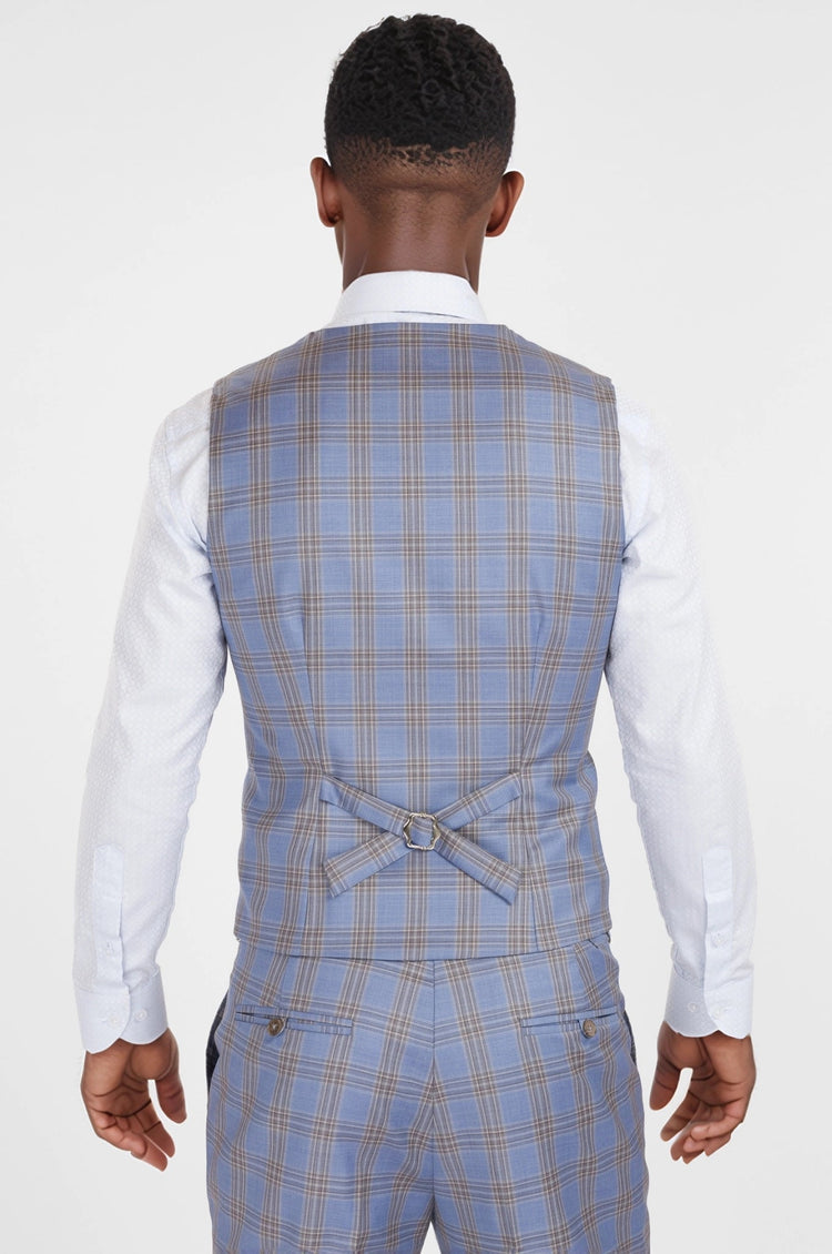 Vista Blue Checked Vest - SARTORO304