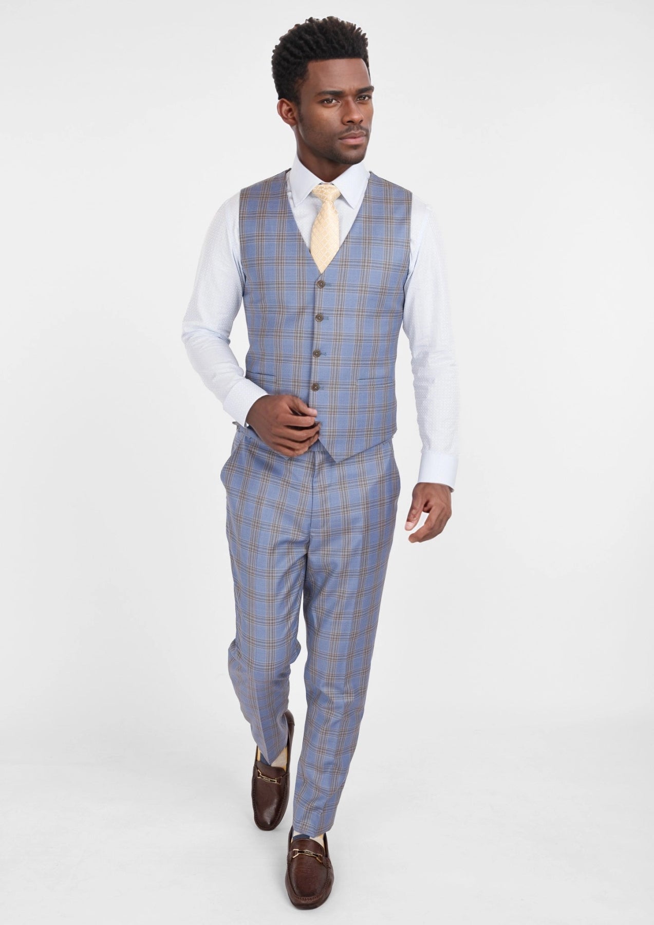 Vista Blue Checked Vest - SARTORO