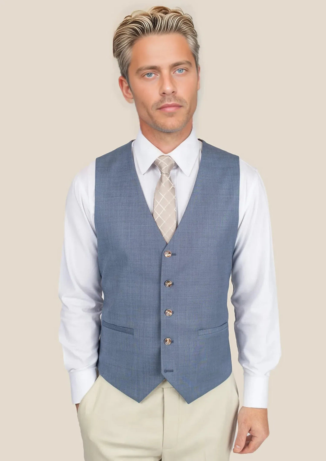 Vista Blue Sharkskin Vest - SARTORO