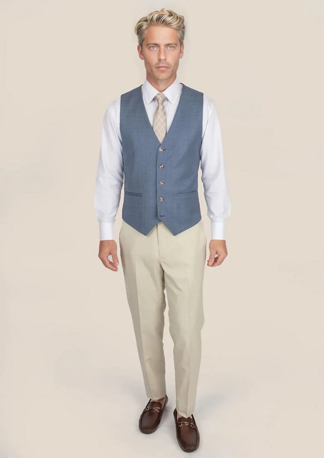 Vista Blue Sharkskin Vest - SARTORO