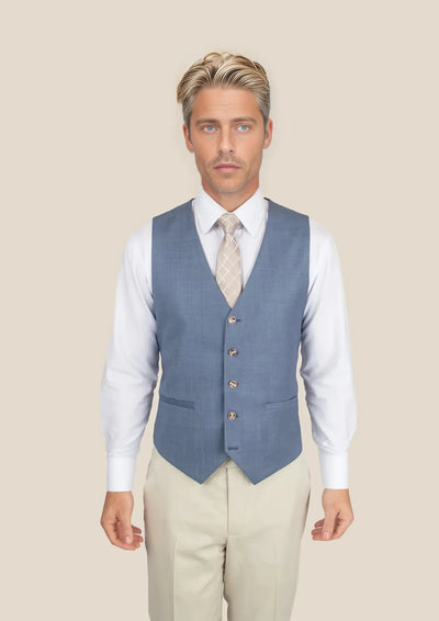 Vista Blue Sharkskin Vest - SARTORO