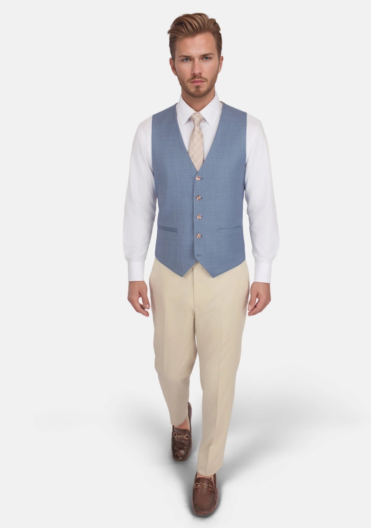 Vista Blue Sharkskin Vest - SARTORO657