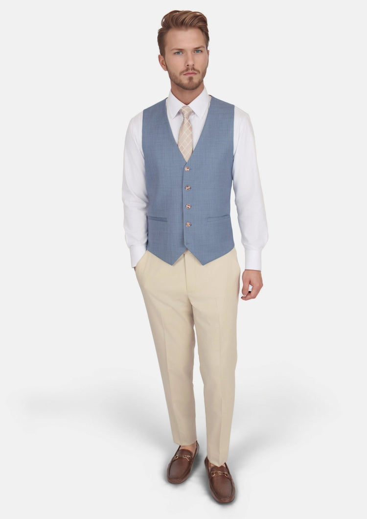 Vista Blue Sharkskin Vest - SARTORO918