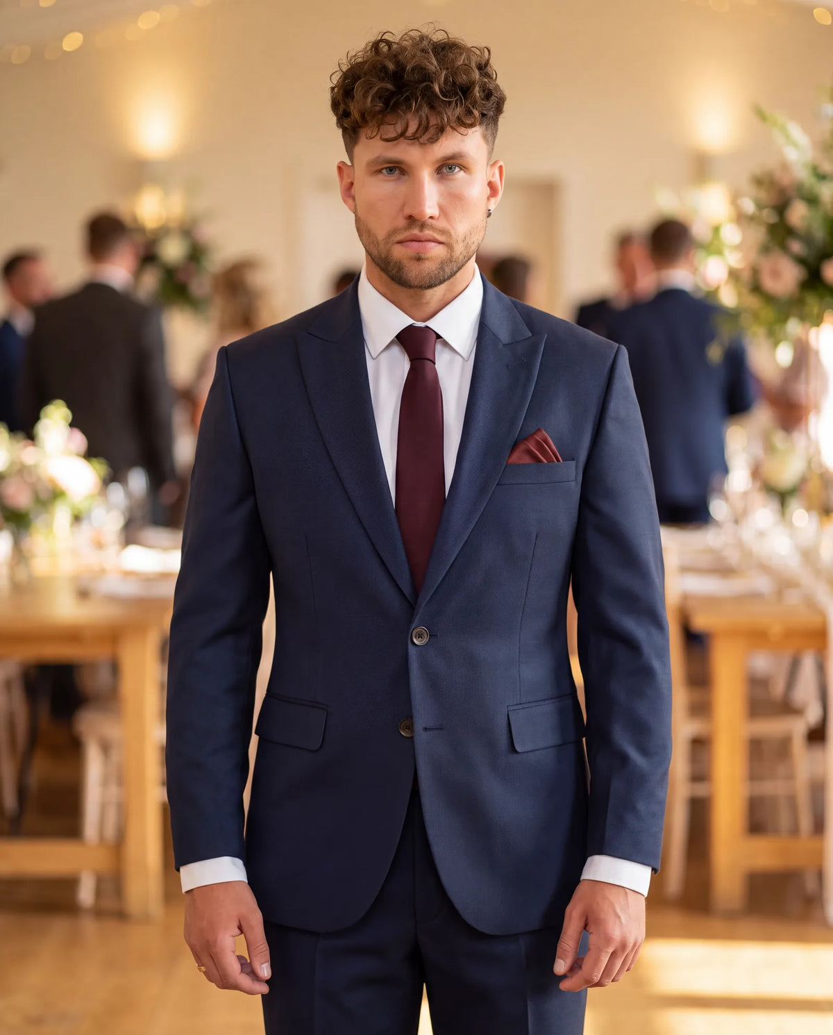 A suit with long sleeves and full-length trousers meets the modest dress usually expected at a Muslim wedding.