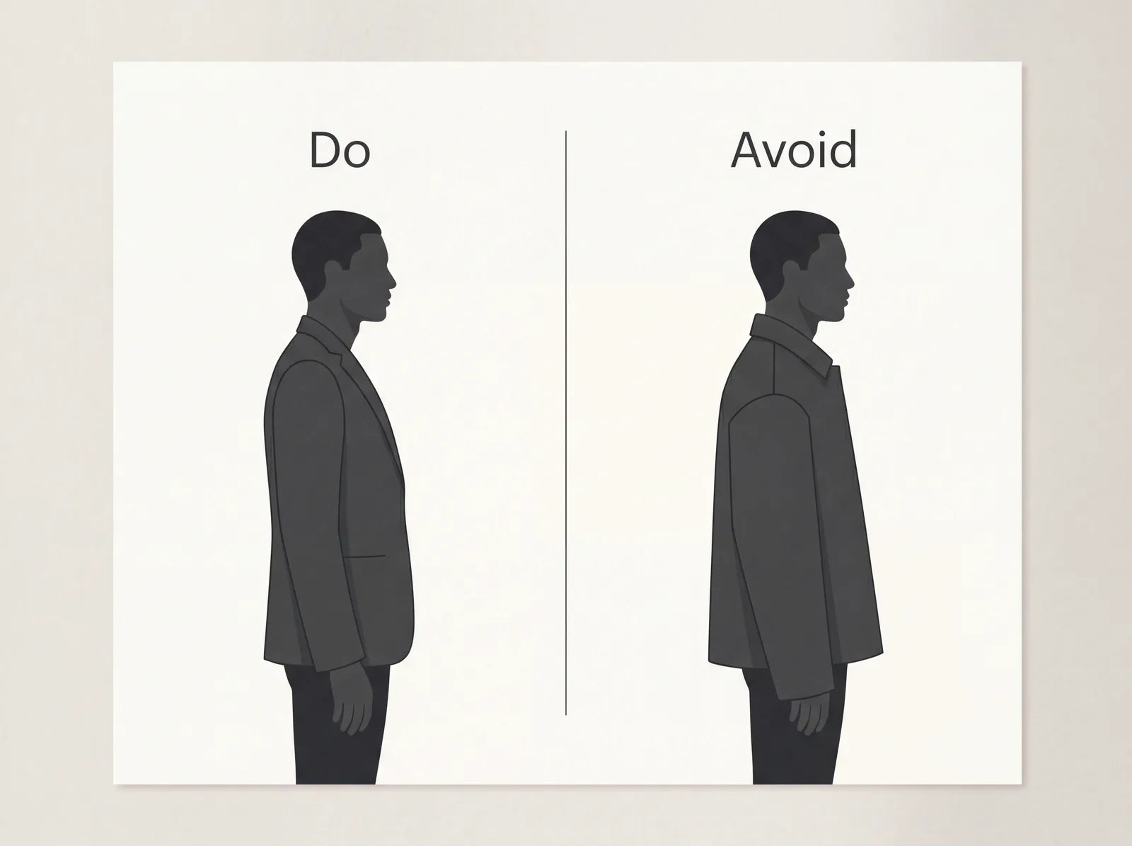 A clean well-fitted jacket compared with a boxy oversized jacket