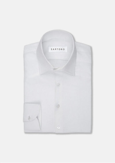White Linen Blend Shirt - SARTORO