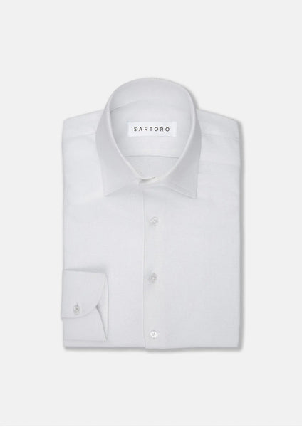 White Linen Blend Shirt - SARTORO