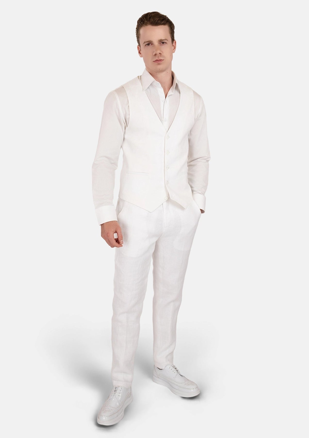 White Linen Vest - SARTORO