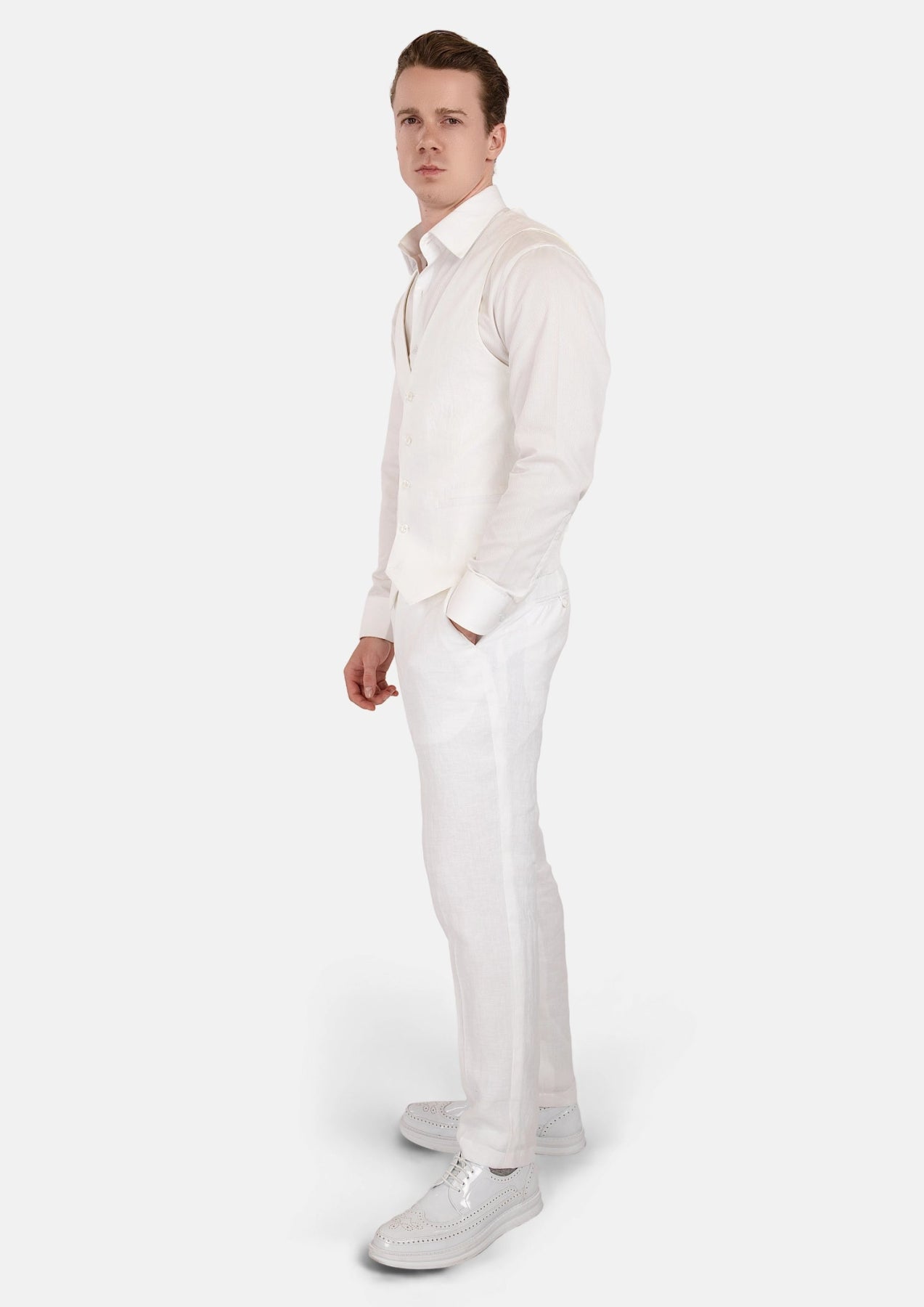 White Linen Vest - SARTORO