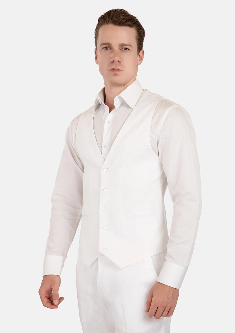 White Linen Vest - SARTORO67