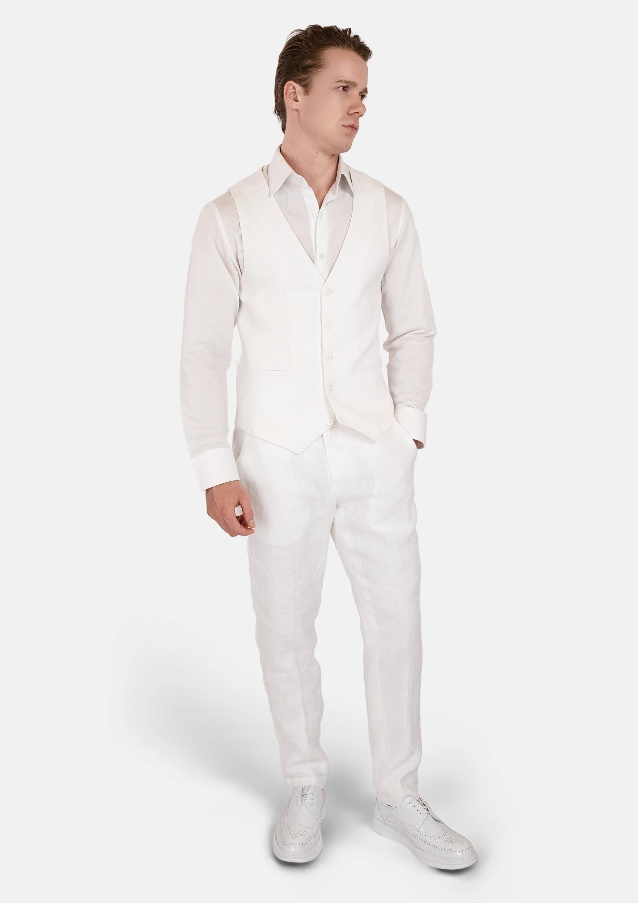 White Linen Vest - SARTORO