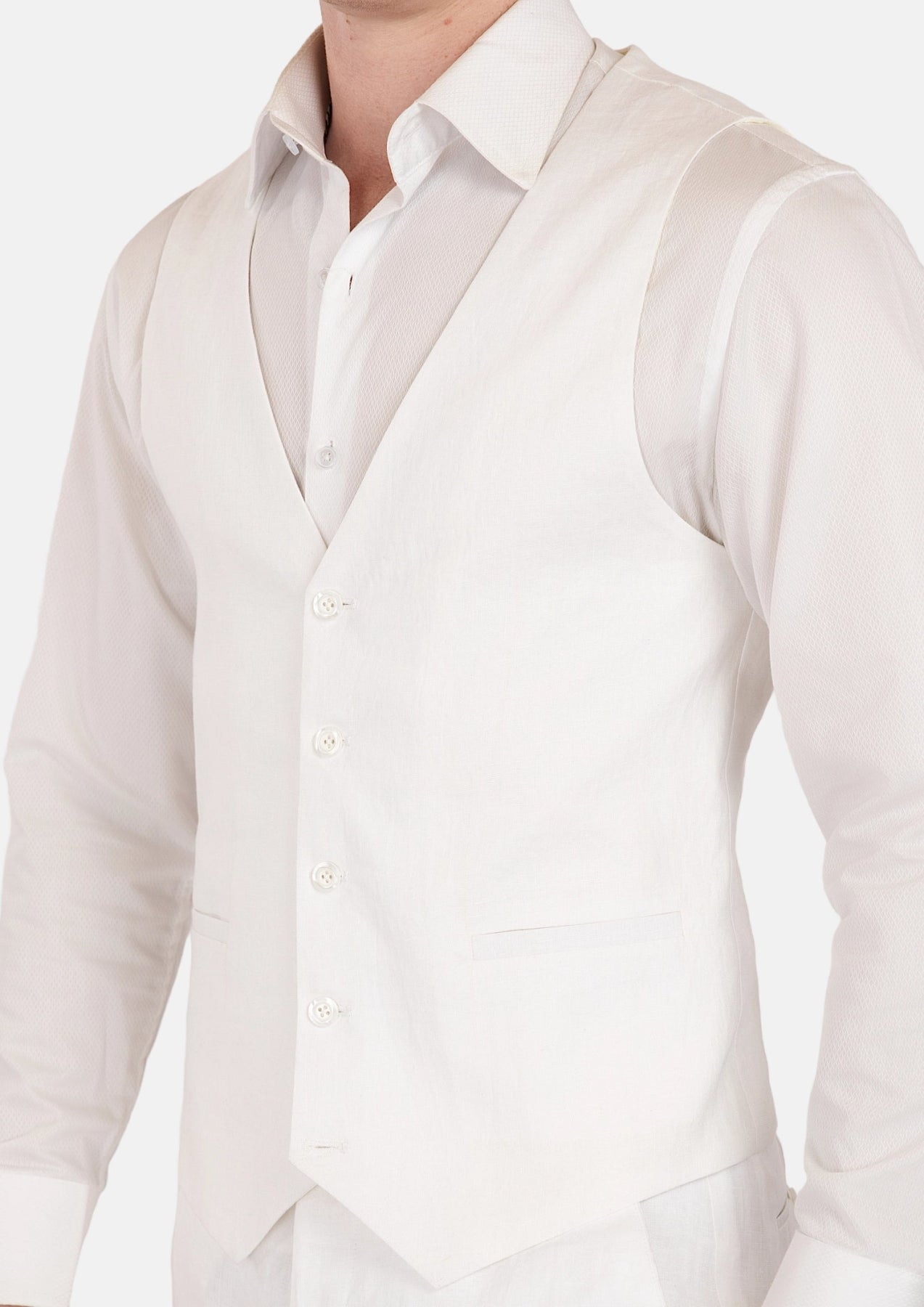 White Linen Vest - SARTORO