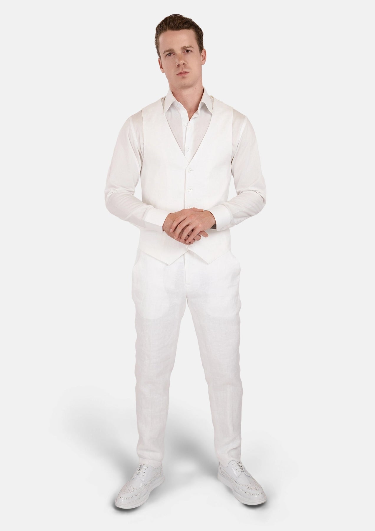White Linen Vest - SARTORO