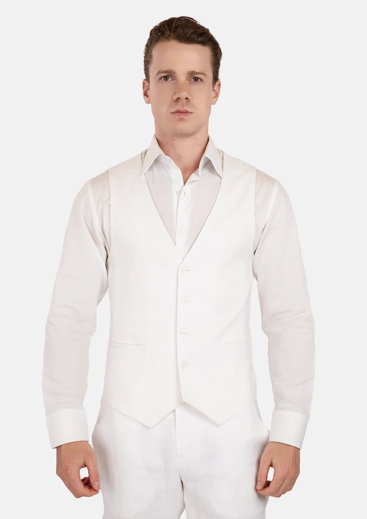 White Linen Vest - SARTORO