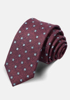 Wine Red Geometric Floral Tie - SARTORO755