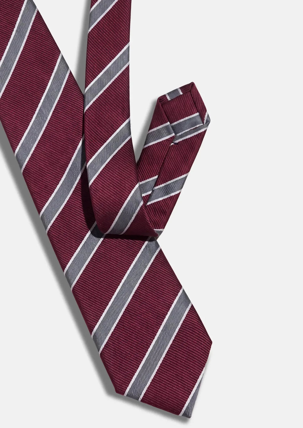 Wine Red Silver Stripe Tie990